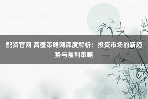 配资官网 高盛策略网深度解析：投资市场的新趋势与盈利策略