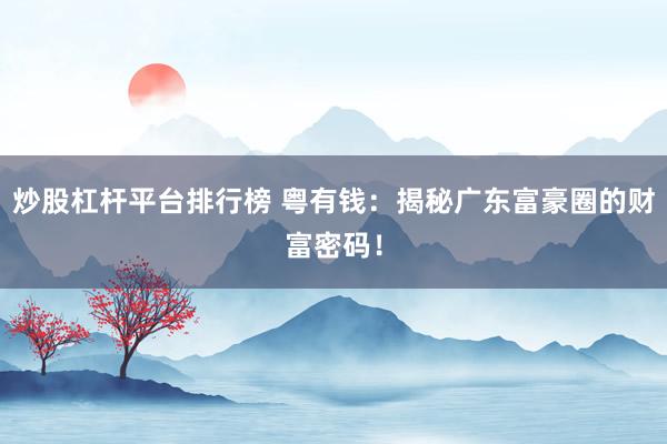 炒股杠杆平台排行榜 粤有钱：揭秘广东富豪圈的财富密码！