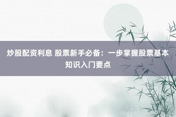 炒股配资利息 股票新手必备：一步掌握股票基本知识入门要点