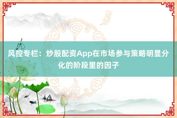 风控专栏：炒股配资App在市场参与策略明显分化的阶段里的因子