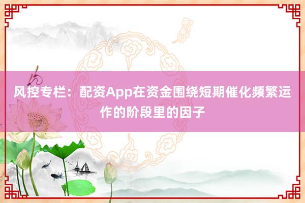 风控专栏：配资App在资金围绕短期催化频繁运作的阶段里的因子