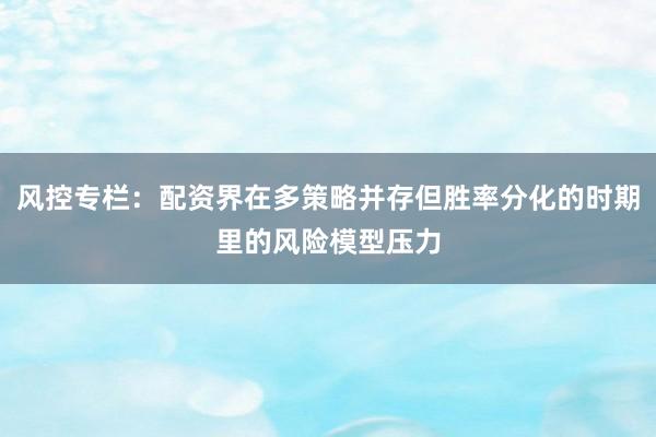 风控专栏：配资界在多策略并存但胜率分化的时期里的风险模型压力