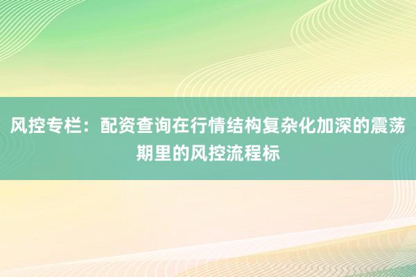 风控专栏:配资查询在行情结构复杂化加深的震荡期里的风控流程标