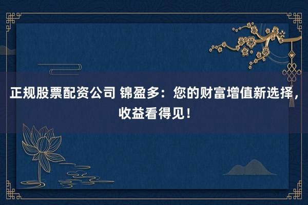 正规股票配资公司 锦盈多：您的财富增值新选择，收益看得见！