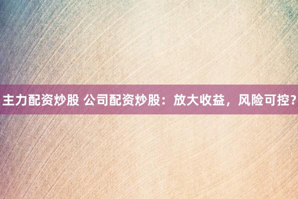 主力配资炒股 公司配资炒股：放大收益，风险可控？