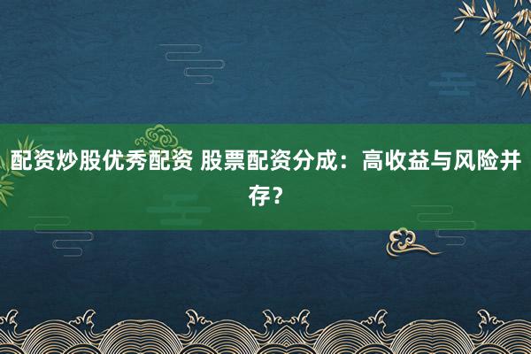 配资炒股优秀配资 股票配资分成：高收益与风险并存？